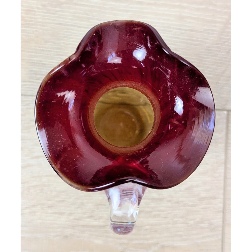 Murano Style Art Glass Pitcher Creamer 5" Cranberry Amber Spatter Hand Blown - Picture 8 of 10